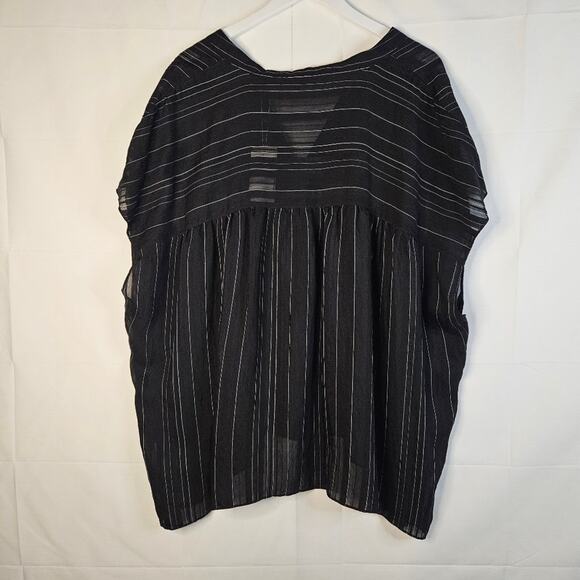 Vince Sheer Pop Over Sleeveless Blouse Stripes Drape Black Size XXXL - Picture 2 of 8